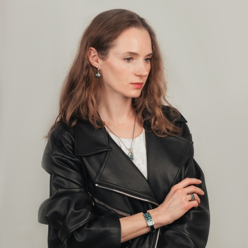 Браслет Fiore Luna на кожаном черном ремешке, CB03209-1A S фото 2